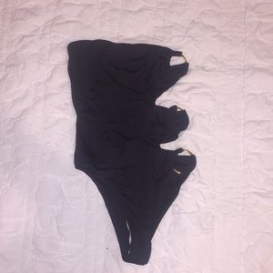 Black strapless swimsuit